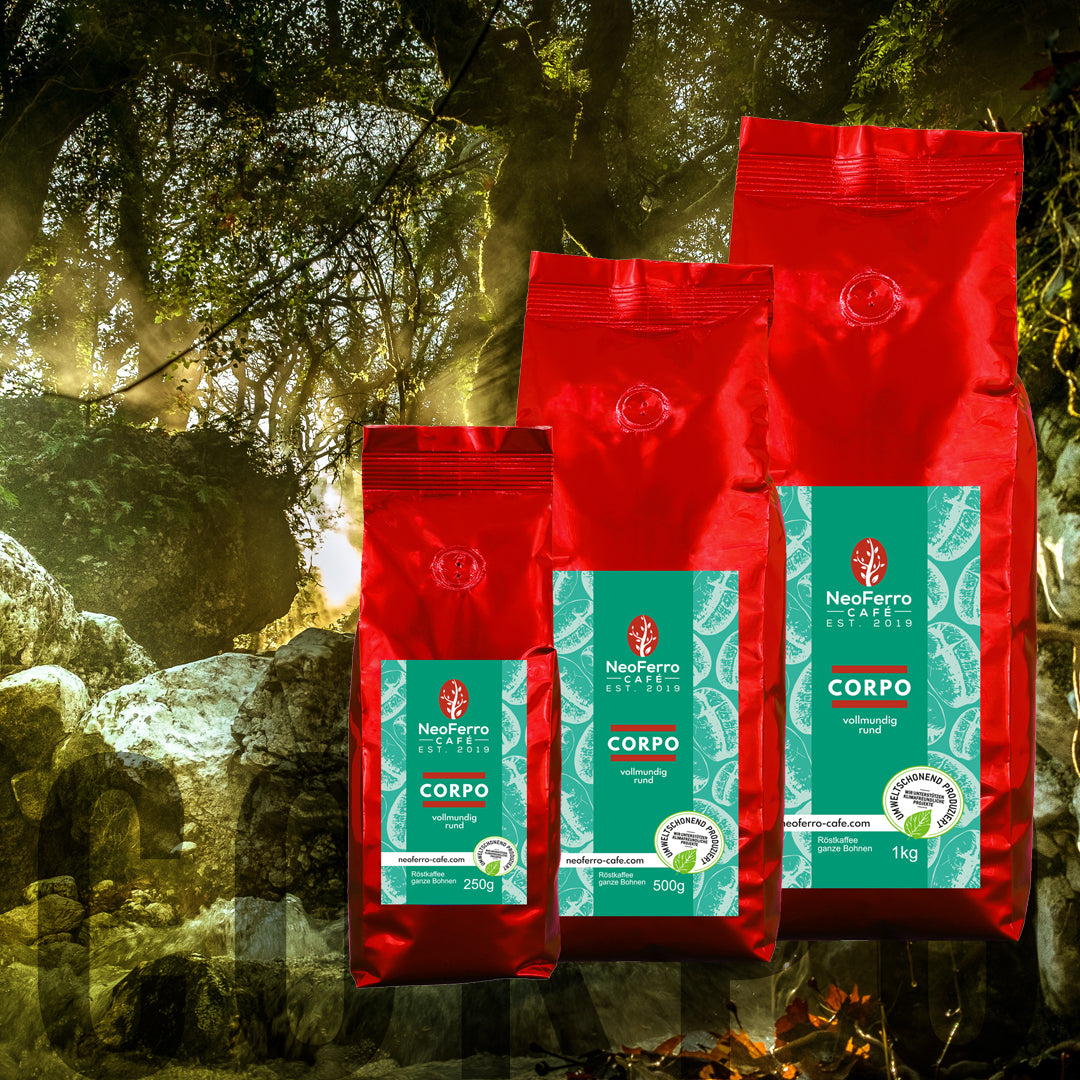 Röstkaffee Bohnenkaffee ganze Bohnen gemahlen Dachau Neoferro Corpo alle Grössen Mood