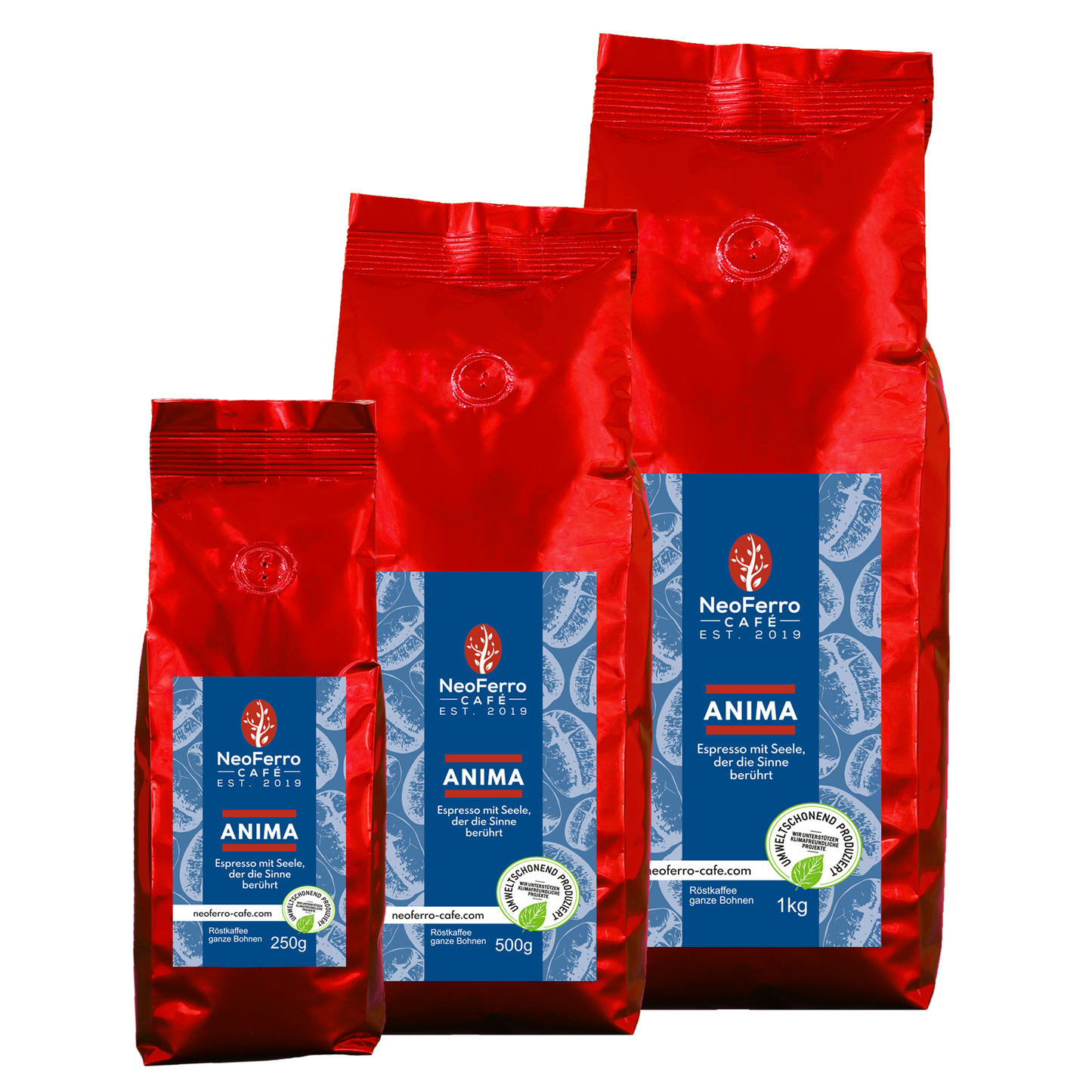 Röstkaffee Bohnenkaffee ganze Bohnen gemahlen Dachau Neoferro Anima alle Grössen