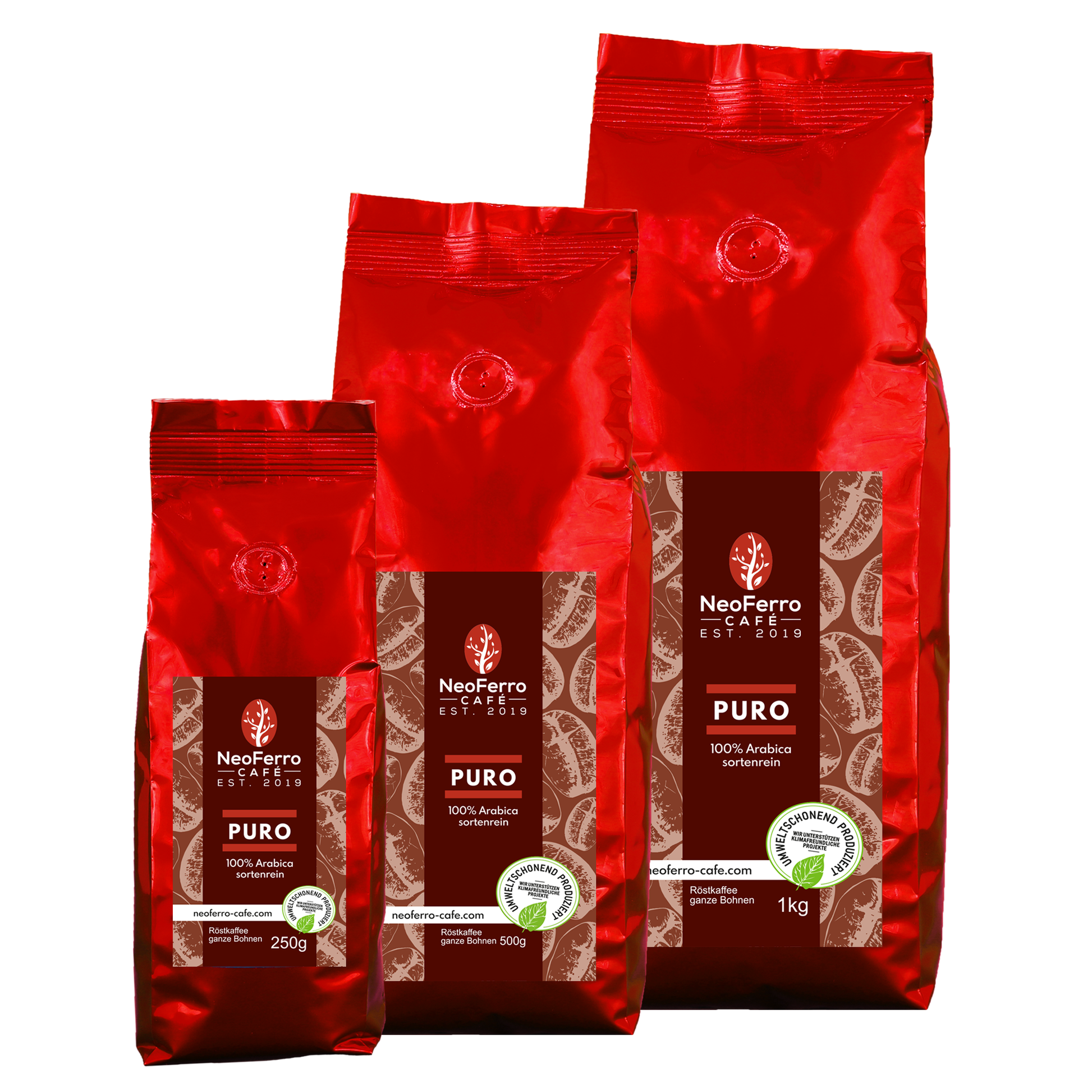 Röstkaffee Bohnenkaffee ganze Bohnen gemahlen Dachau Neoferro Puro alle Grössen